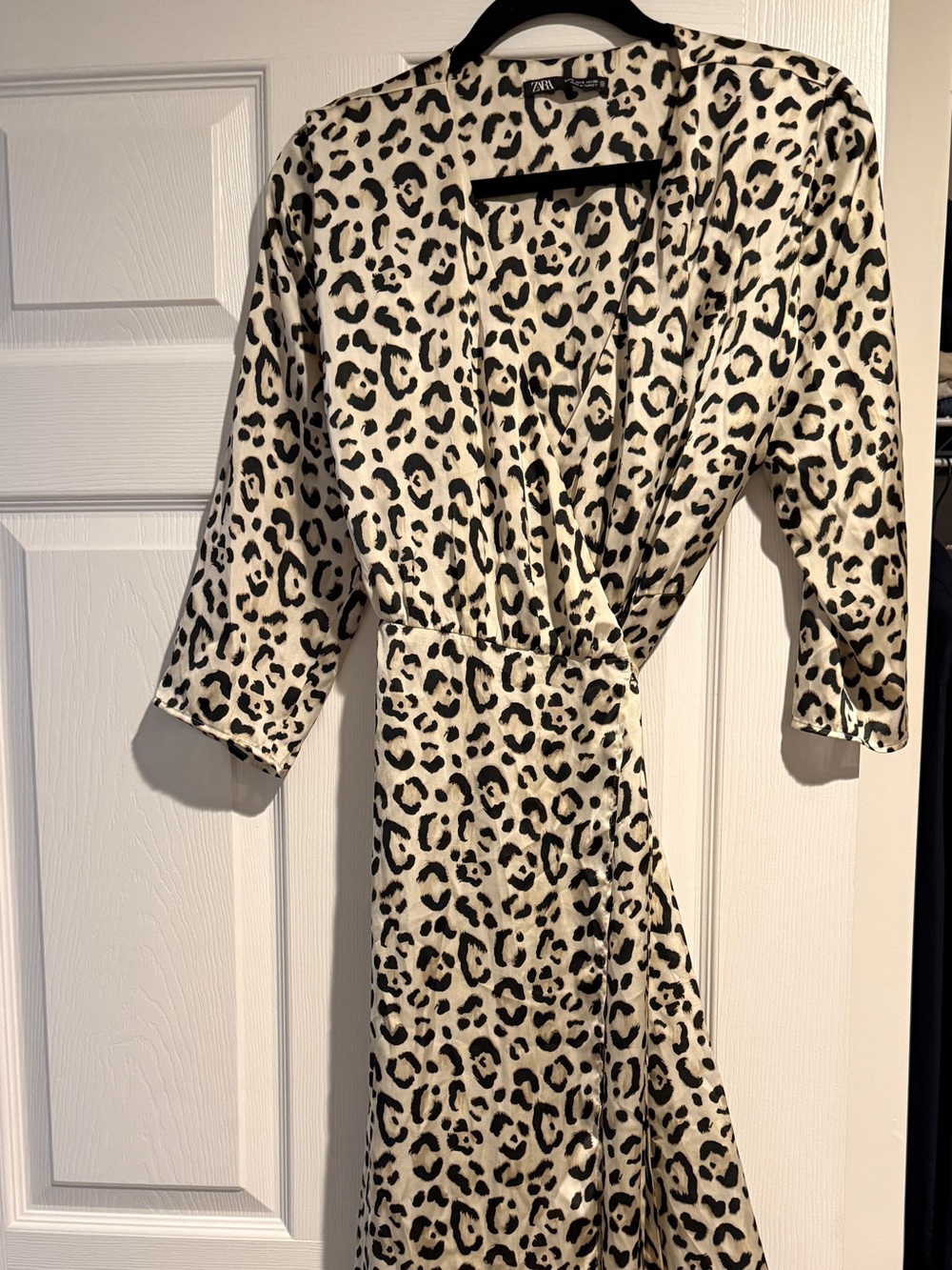 Zara Cream and Black Leopard-Print Wrap Maxi Dress